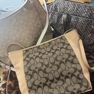 Coach Beige Canvas Crossbody with Taupe Interior and Red Accents